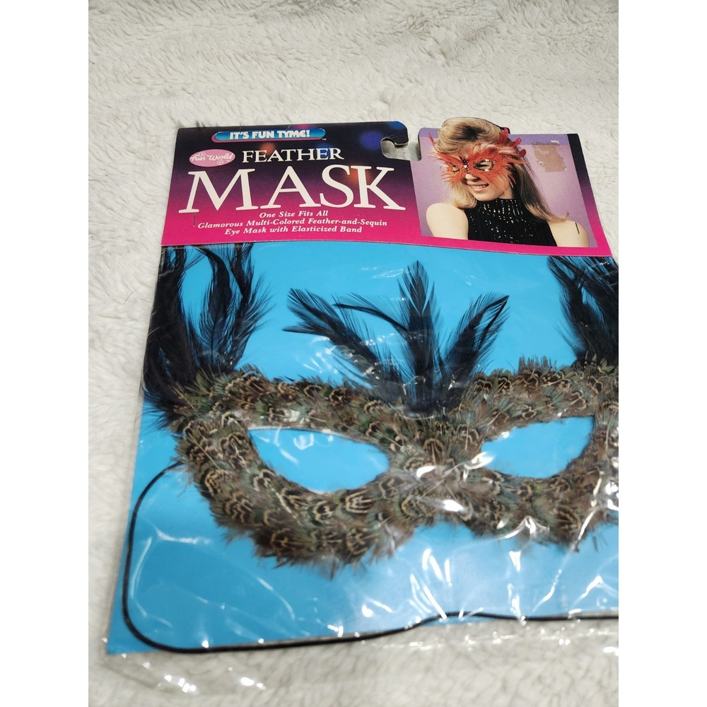 Fun World Feather Masquerade Mask Sequin Eye Mask Costume Accessory New Vintage